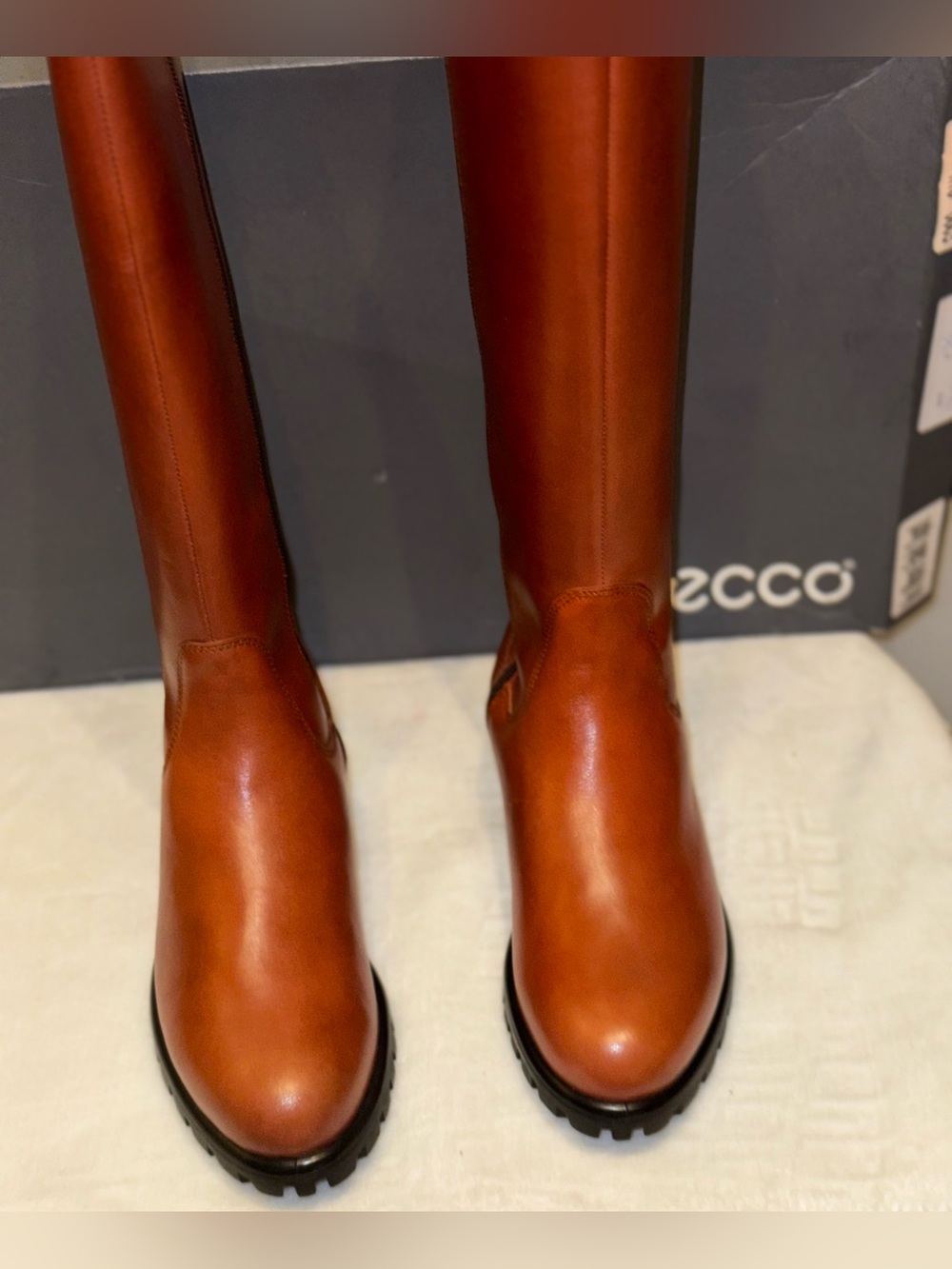 ECCO Tall Women’s Leather Riding Boots in Cognac